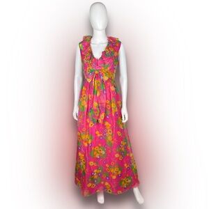 Mollie Parnis Vibrant Pink Floral Maxi Dress